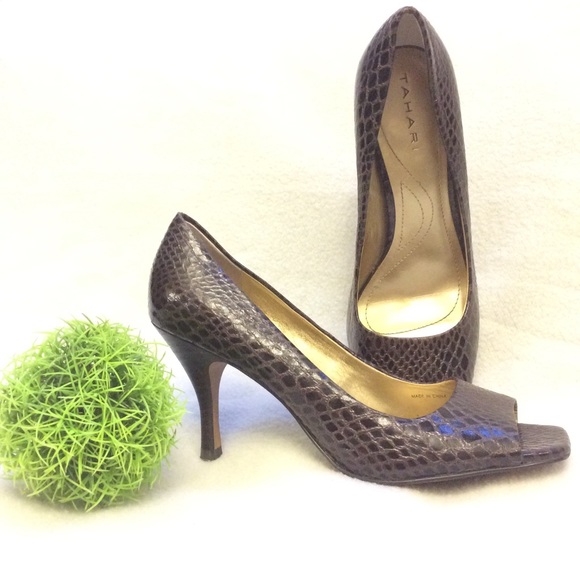Tahari Riddle open square toe faux snakeskin heels - Picture 2 of 10